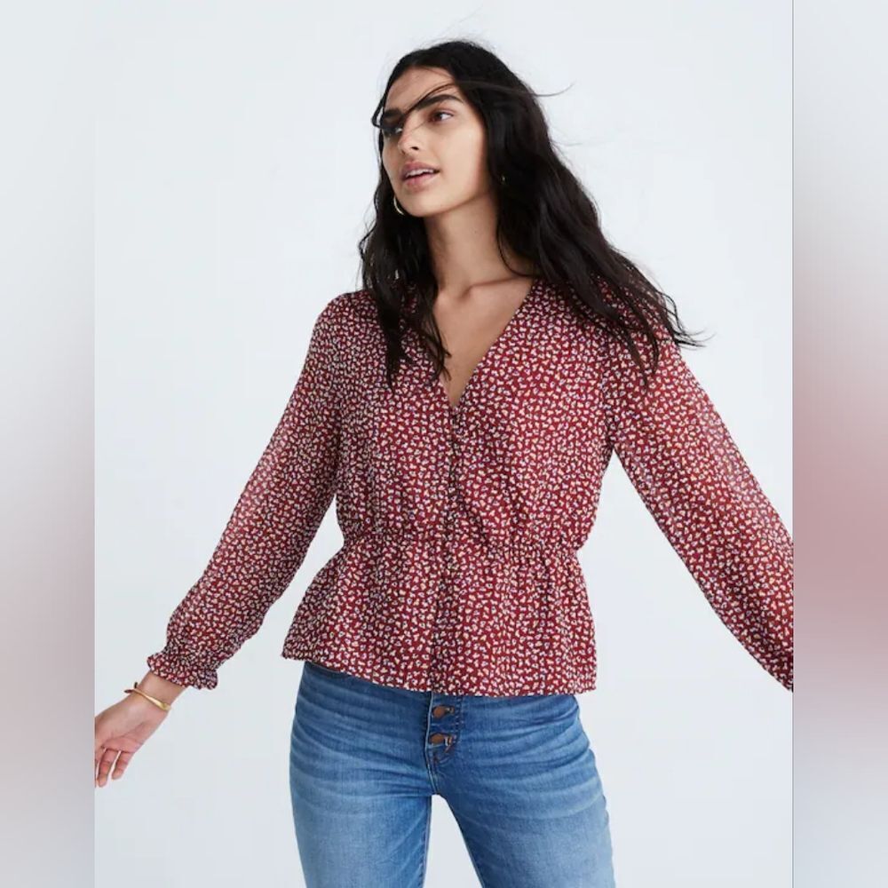 Madewell Overture Top In Ditsy Flowers Red Size XXS